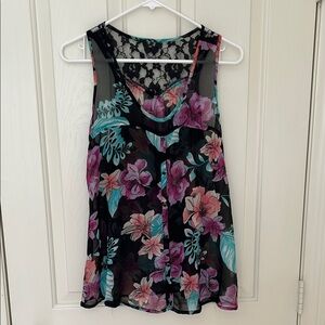 Floral Sleeveless Top - Black and Pink